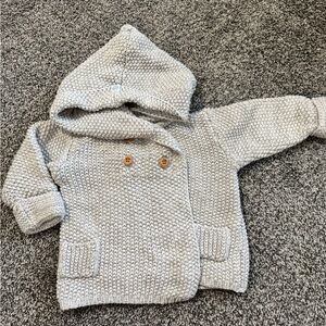 Charming Knit Hooded Kids Jacket - Cream